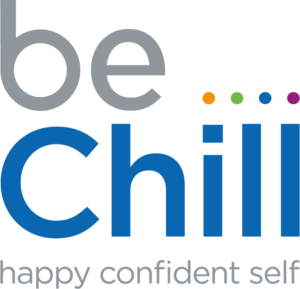 bechill-logo-grey-blue-letters-four-dots-happy-confident-self